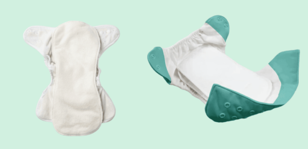 Two types of All-in-One cloth diapers.